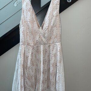 Lulu's White Lace Dress & Plunge Neckline - Cocktail Prom Party Event